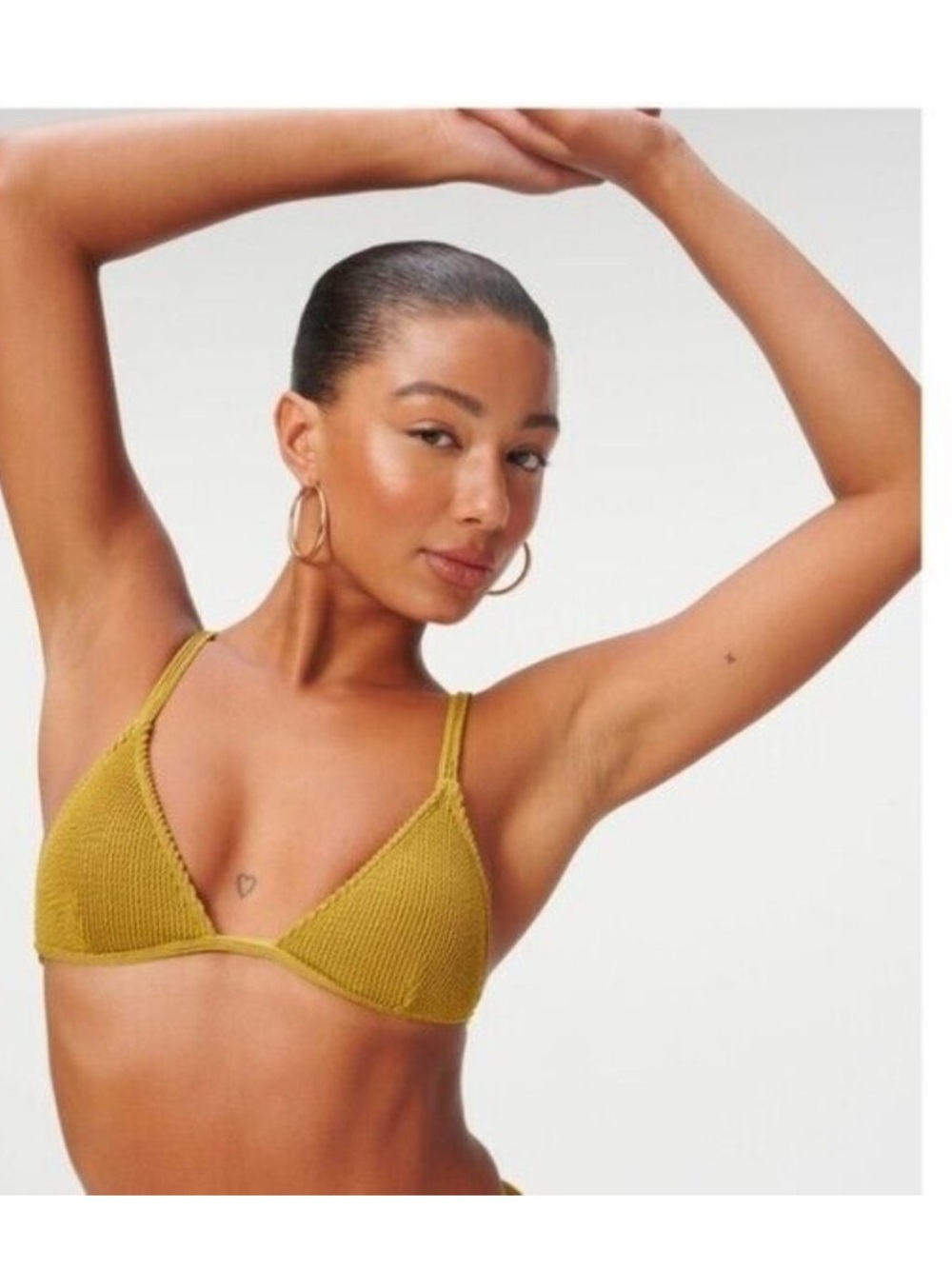 Textured Triangle Bikini Top Olive Green Good American Always Fits Size 1